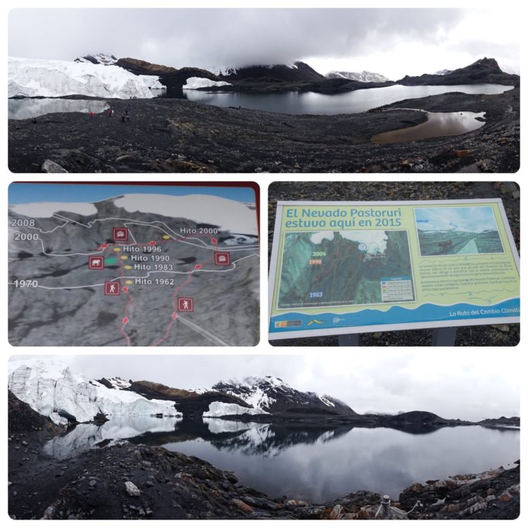 Glacier Pastoruri et les panneaux qui nous explique son recul important !