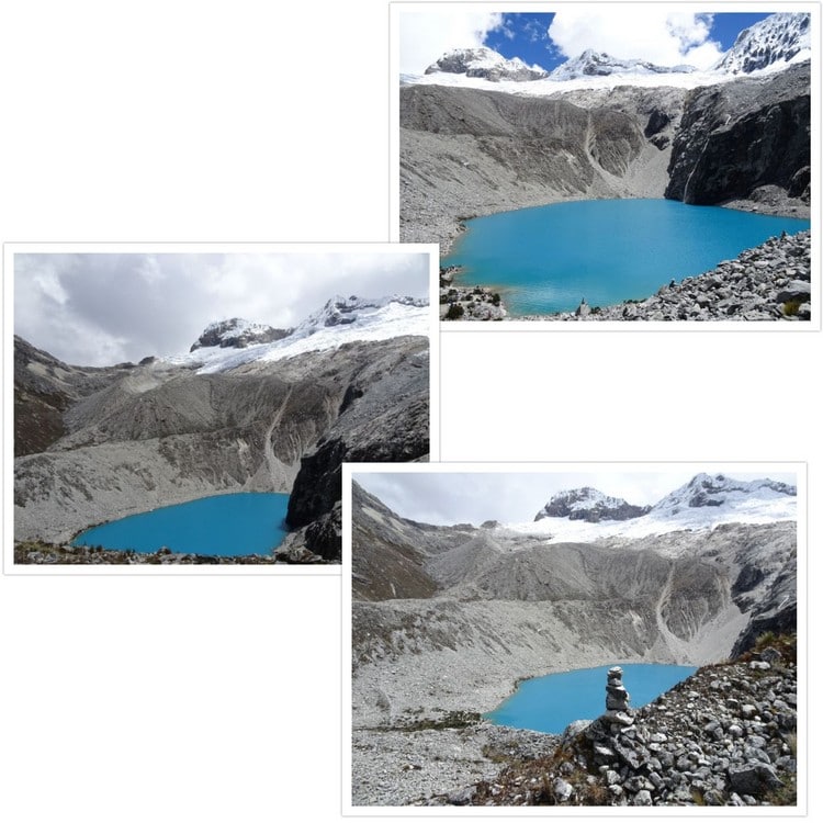 Le bleu turquoise de cette lagune dénote dans ce paysage avec les dégradés de blancs et de gris