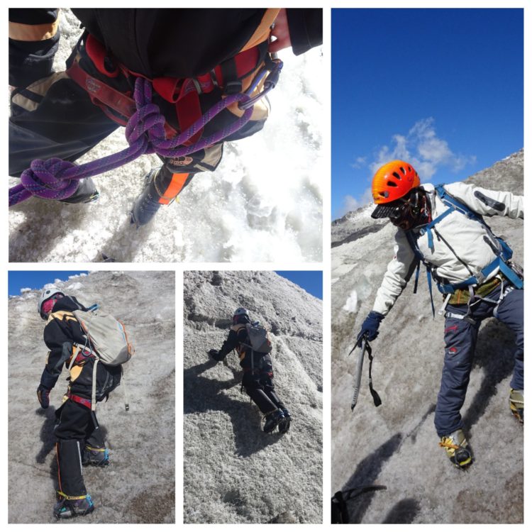 Exercices de cramponnage sur le vieux glacier