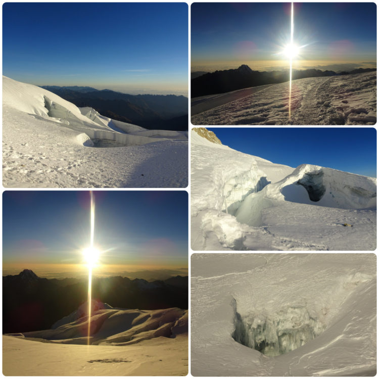 Neige, soleil et crevasses vue dans la descente